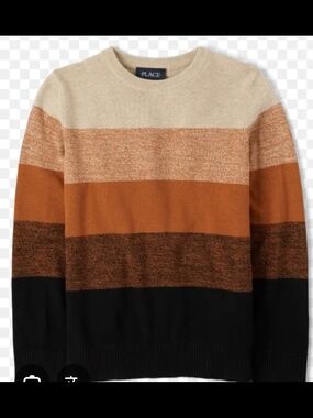 Place Boys Striped Crewneck Sweater - Cream, Rust, Brown & Black